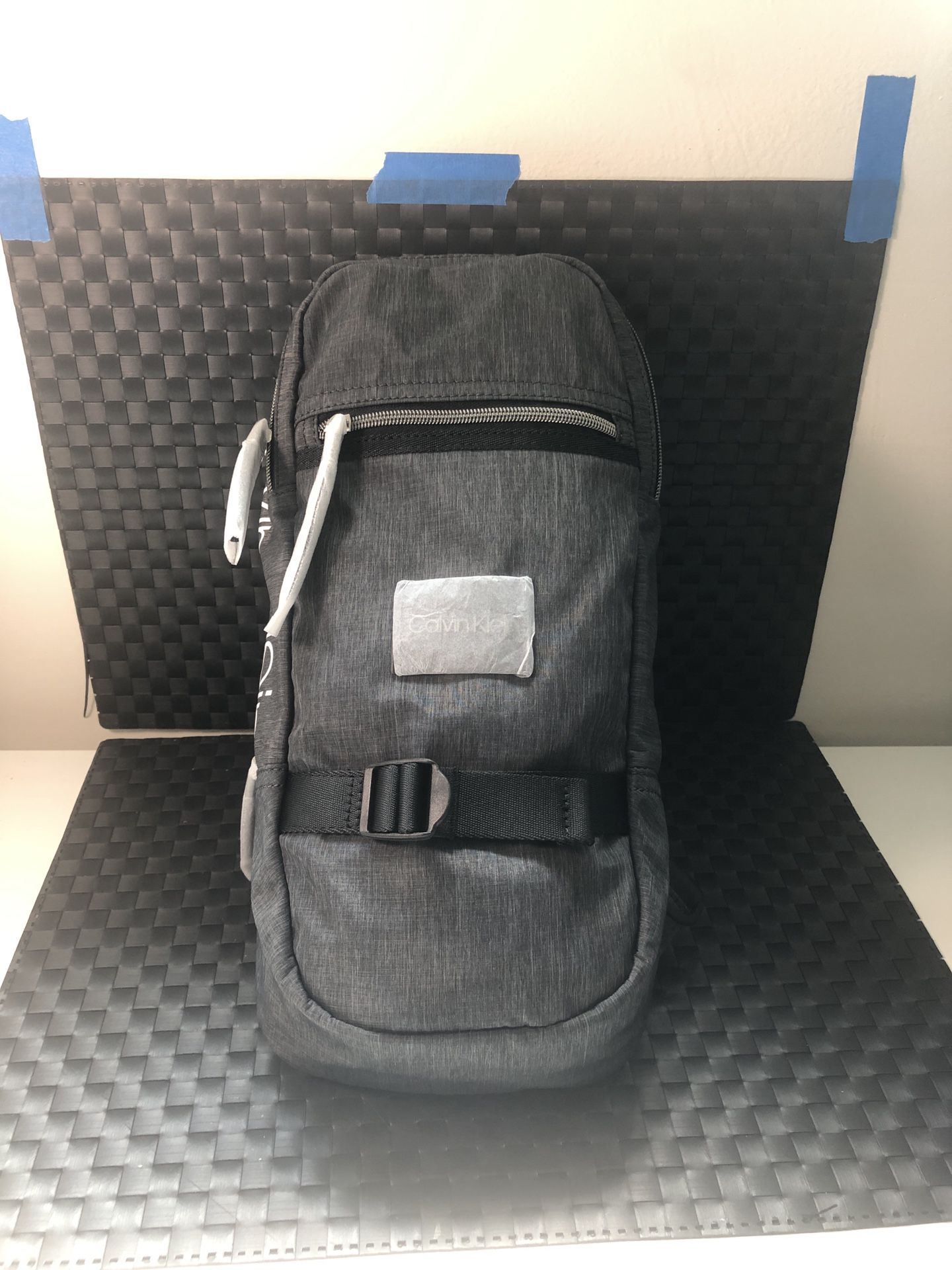 NWT Calvin Klein Mens Backpack one stripe Crossbody sport bag logo Metal Gray