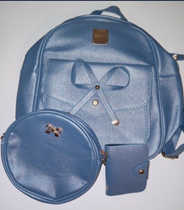 Mini Backpack Purse Blue 3-pcs