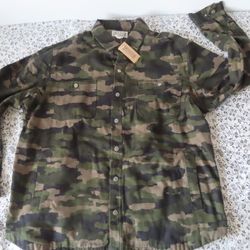 Duluth Trading Flannel Lined Fire Hose Limber Jacket Snap Up 2XL REG Camo NWT