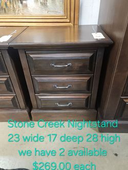 Stone Creek 3-Drawer Nightstand Dark Wood We are located at 2811 East Bell road. Another Time Around Furniture.