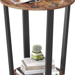 Table, Round Side Table with Storage Shelf, Easy Assembly, Industrial Accent Furniture with Steel Frame, Rustic Brown and Blac