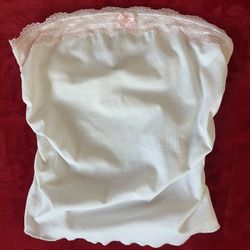 White And Pink Tub Top Scrunched On The Side