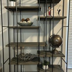 Tall Sturdy Solid Wood And Metal Shelf