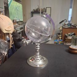 Vintage Silver Finished Plastic World Globe Beverage Dispenser 12 Inch Bar Decor - Great Condition