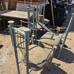 Set Of 5 Metal Green Dining Chairs Need Repair