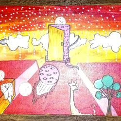 14x11x Canvas Painting  THE NETHER PLAIN/Surrealism , Acrylic And Metallic Paintmarker /FREE ART