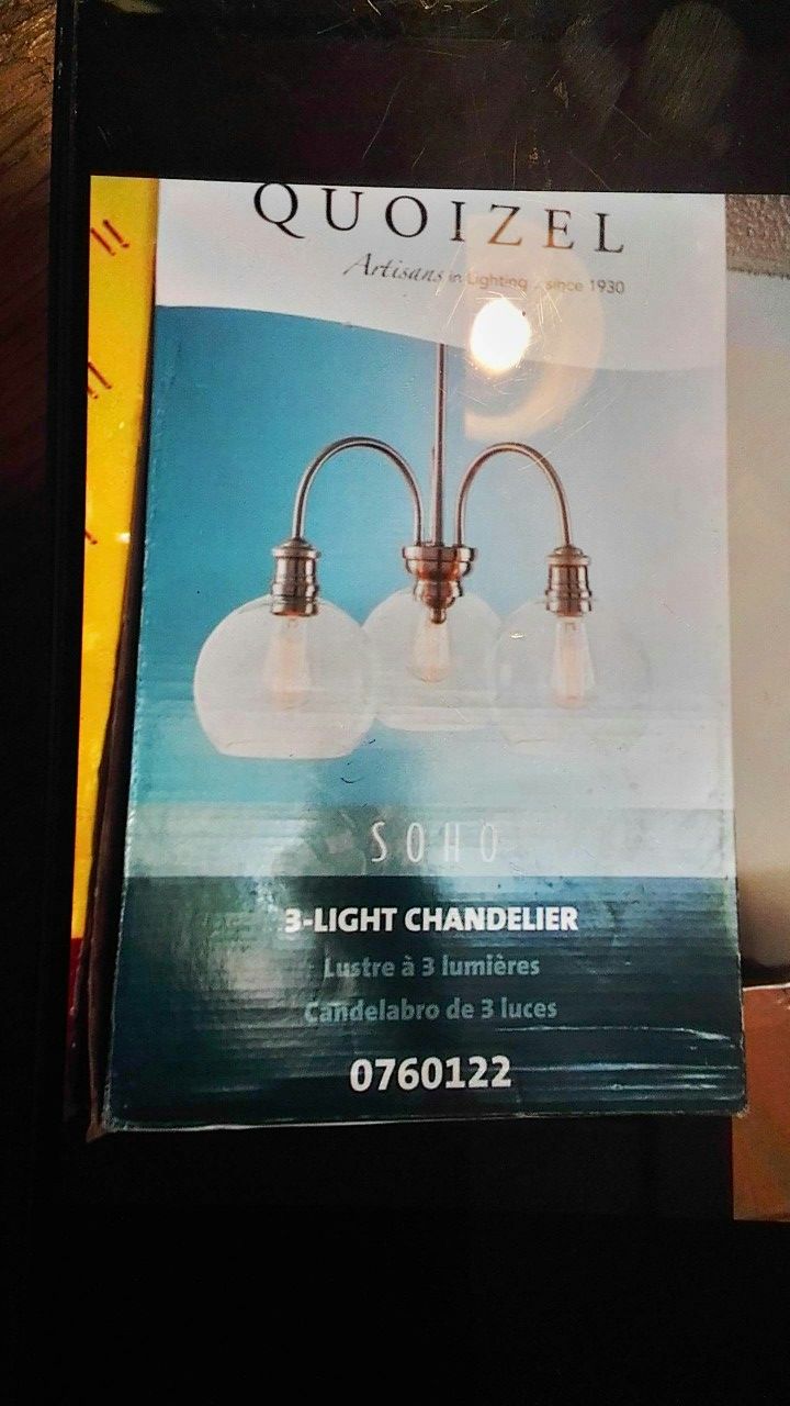 Quoizel Soho 19.75 in 3 light brushed nickel industrial clear glass tiered chandelier