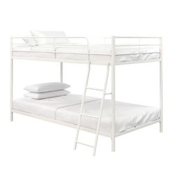 Mainstays Small Spaces Twin-over-Twin Low Profile Junior Bunk Bed, White, New In Box