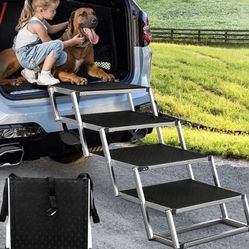 Dog Ramp for Car, Extra Wide Dog Car Stair for Large Dogs, Pet Steps Lightweight Aluminum Foldable Dog Steps for Cars and SUV,High Beds, Trucks, Suppo