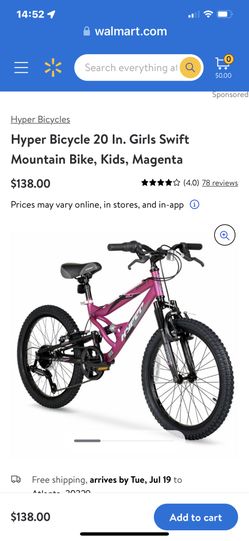 Hyper Bicycle 20 In. Girls Swift Mountain Bike Kids Magenta for