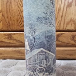 VTG CURRIER & IVES SUGAR FROSTED CANDLE HOLDER PILLAR