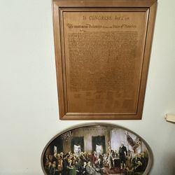 Title: Vintage Americana Set – Declaration of Independence Plaque + Founding Fathers Painting – $200 OBO. 