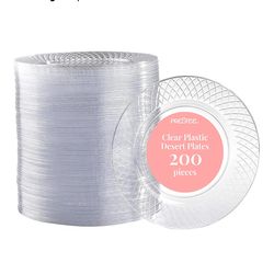 200 Clear Dessert Plates- Disposable Heavy Duty, 6.25 Inch Elegant Wedding Cake Plates, Durable Round Party Plate for Appetizers and Events, Premium S