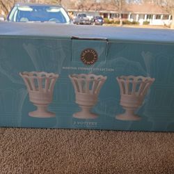 Martha Stewart 3 Porcelin Votive Holder Set. NIB