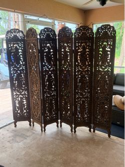 Vintage 6-Panel Hand-Carved Solid Teak Wood Room Divider / Screen – Thai Asian Art