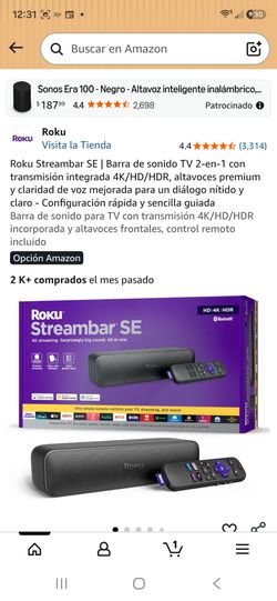 Roku Streambar SE | Barra de sonido TV 2-en-1 con transmisión integrada 4K/HD/HDR, altavoces premium y claridad de voz mejorada para un diálogo nítido