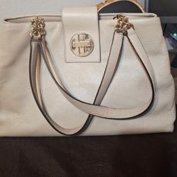 large leather Kate Spade purse beige and gold