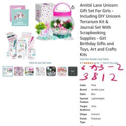 Amitié Lane Unicorn Gift Set For Girls - Including DIY Unicorn Terrarium Kit & Journal Set With Scrapbooking Supplies - Girl Birthday Gifts and Toys