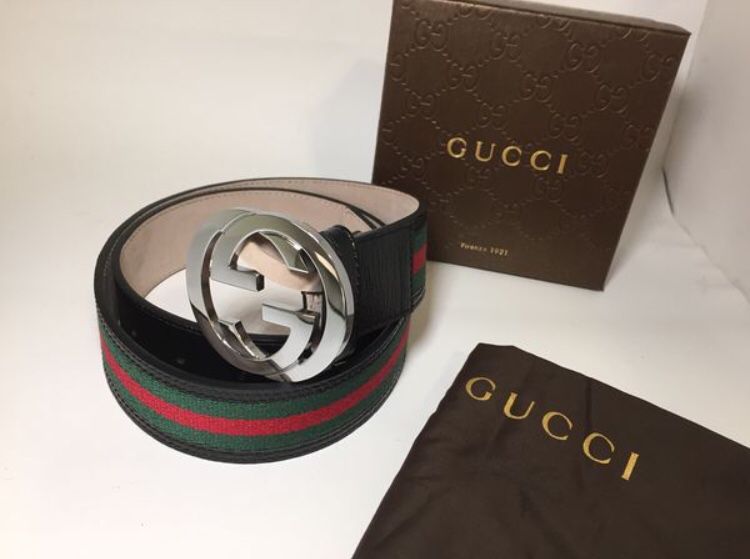 Gucci Red/ Green Black Leather Belt Authentic