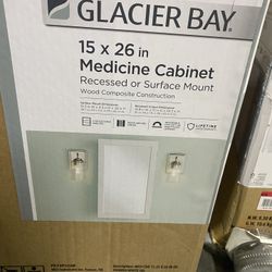 Glacier Bay 15-1/4 in. W x 26 in. H Framed Recessed or Surface-Mount Bathroom Medicine Cabinet with Mirror in White