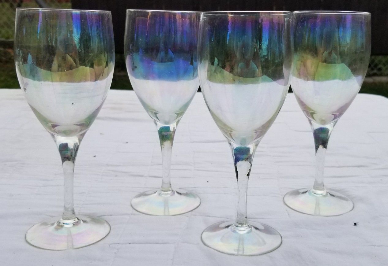 Vintage, Retro 1960s Iridescent, Rainbow Wine Glasses / Goblets / Bar Cart / Wedding Shower Toasting