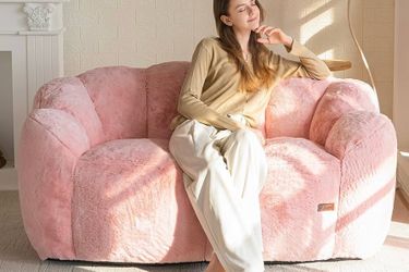 Plush Faux Fur Bean Bag Loveseat Sofa - NEW