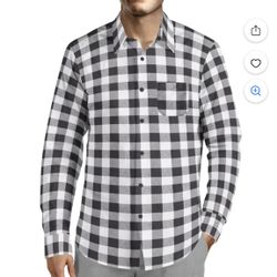  Visive Plaid Shirt Men Cotton Streetwear Cardigan Black White New 2X-L 