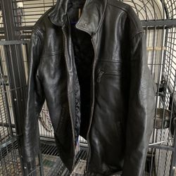 Jack Jones Men’s Black Leather Jacket Medium