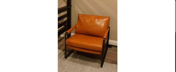 Cognac Faux Leather Accent Chair with Black Metal Frame