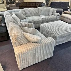 Stupendous Alloy 3 Piece Sectional With Ottoman