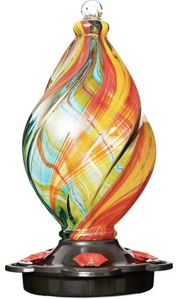 Ice Cream Shaped Spiral Hummingbird Feeder for Outdoors Hanging, Hand Blown Glas