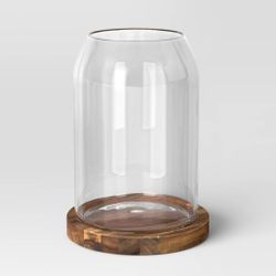 Large Glass Terrarium/Vase With Wood Natural Base