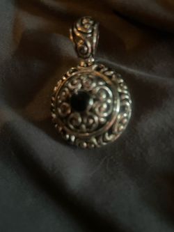 PREMIER DESIGNS "NORA" Black Center Open Scrollwork Round Pendant Necklace!