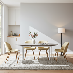 Homy Casa STOGER 5PC Dining Set 61"/74.8" Extendable Oval Table with 4 Puz Chairs Beige Open Box