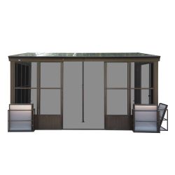 12x14FT All Season Sunroom, Outdoor Permanent Wall Mounted Solarium with Detachable Polycarbonate Windows, Aluminum Lean to Gazebo Sun Room with 2 Loc