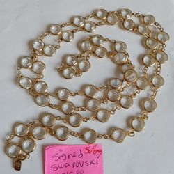 Swarovski Signed Bezel Crystal Long Necklace 