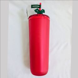 New Starbucks 24 Oz Red Christmas Tumbler Iced Coffee Cup Soft Touch Bottle