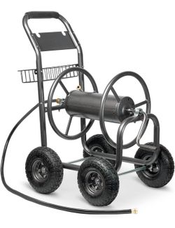 Garden Hose Reel Cart, Heavy Duty Water Planting Cart w/Non-slip Crank Handle, 4 Pneumatic Wheels, Outdoor Hose Reel Holds 300ft
(Hose not included)


