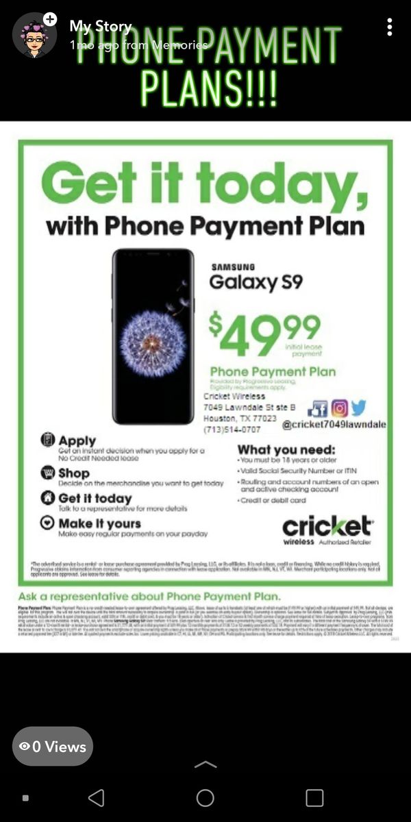 Phone Payment Plans at Cricket! for Sale in Houston, TX OfferUp