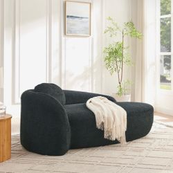 NEW 67” Black Bouclé Foam Lounge Chair / Chaise – Frameless Modern Design