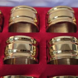 Antique Solid Brass 12 Piece Napkin Holder Set in Original Box