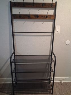 Industrial Entryway Hall Tree with Shoe Rack