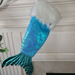 Mermaid Tail Faux Fur Sequins Iridescent Tail Justice Christmas Stocking 20"