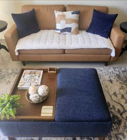 Leather sofa and ottoman coffee table