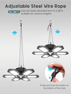 SEOBIOG 2 Pack Plug in Garage Light, Upgraded 200W 20000LM Linkable LED Shop Light, 6500K Ceiling Lights w/ 6 Deformable Panels for Garage, Warehouse,