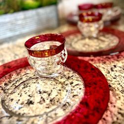 Gorgeous Vintage 1940 Tiffin Franciscan Kings Thumbprint Ruby Red 8 Pc Set