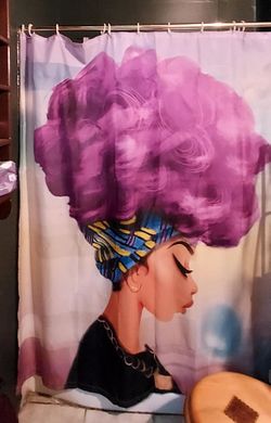 Shower curtains of a African American girl in its own bag