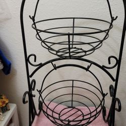 Cute iron metal 2 tier fruit removable baskets