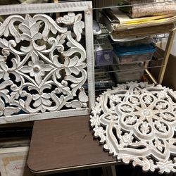 (2) — 24“ X 24“  CARVED  DESIGNED WALL ART  —  BOTH PIECES FOR ONE TOTAL PRICE 👍👍 GREAT DEAL !!!
