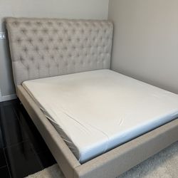 Upholstered King Bed Beige With King Mattress